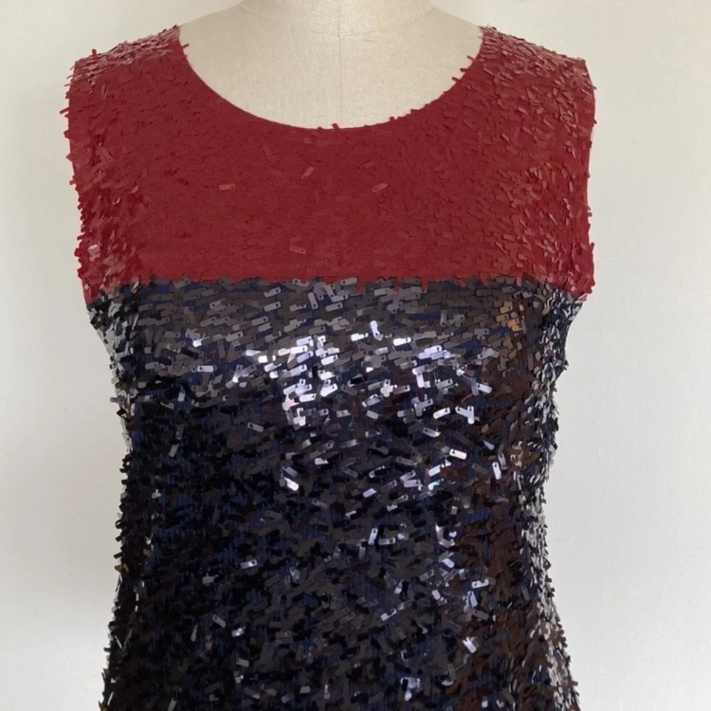 J. Crew Collection sequined sleeveless top, red and black M